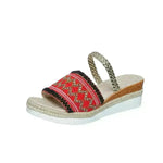 New Color-blocked Wave-patterned Sandals Summer Fashion Wedges Slippers Outdoor Ethnic Style One-line Thick-soled Shoes For Women - EX-STOCK CANADA