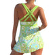 New European And American Plus Size Cherry Blossom Cross Strap Multi-color Skirt Split Women's Swimsuit - EX-STOCK CANADA
