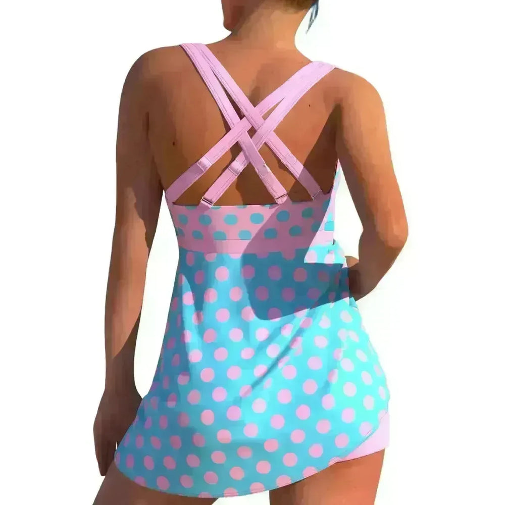 New European And American Plus Size Cherry Blossom Cross Strap Multi-color Skirt Split Women's Swimsuit - EX-STOCK CANADA