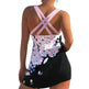 New European And American Plus Size Cherry Blossom Cross Strap Multi-color Skirt Split Women's Swimsuit - EX-STOCK CANADA