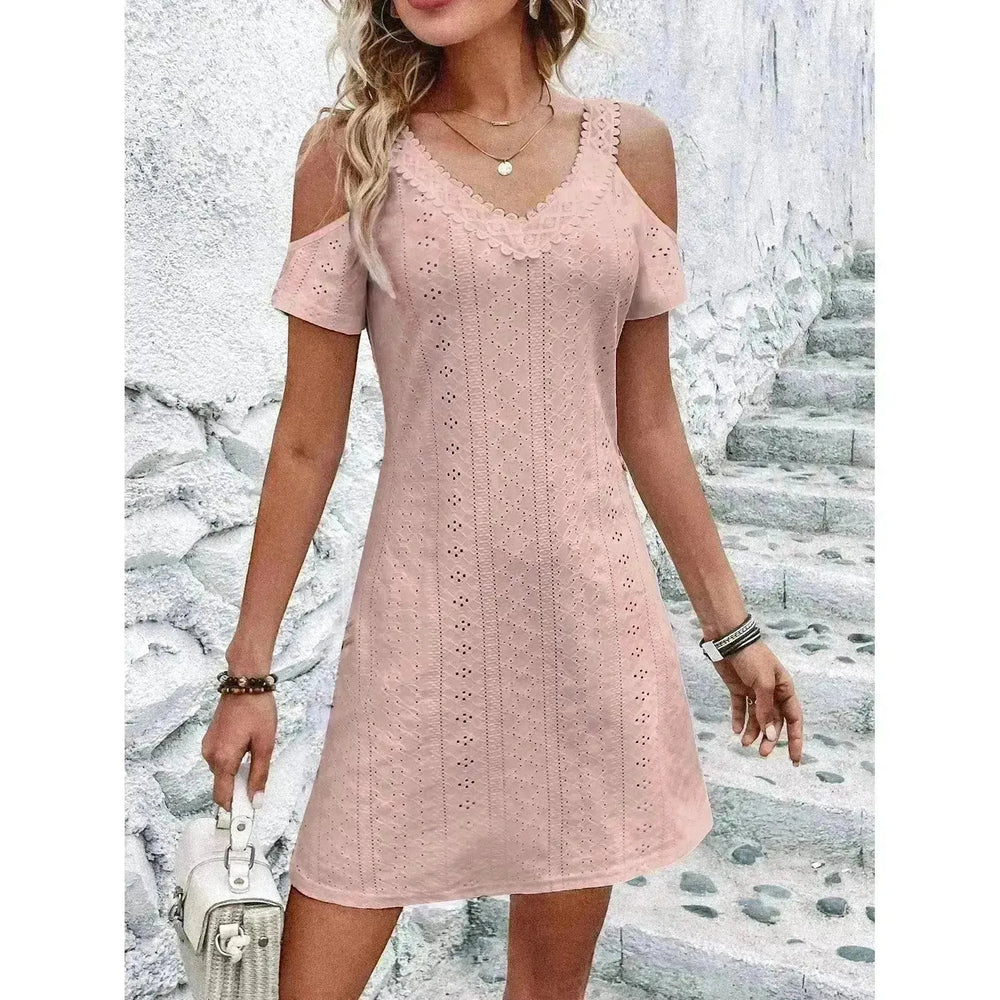 New Off-shoulder Short-sleeved Dress Fashion Summer Slimming A-line Dresses Casual Holiday Beach Dress For Womens Clothing - EX-STOCK CANADA