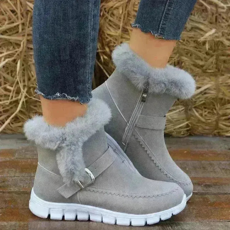 New Snow Boots Winter Warm Thickened Solid Color Plush Ankle Boots With Buckle Design Plus Velvet Flat Shoes For Women - EX-STOCK CANADA