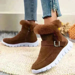 New Snow Boots Winter Warm Thickened Solid Color Plush Ankle Boots With Buckle Design Plus Velvet Flat Shoes For Women - EX-STOCK CANADA