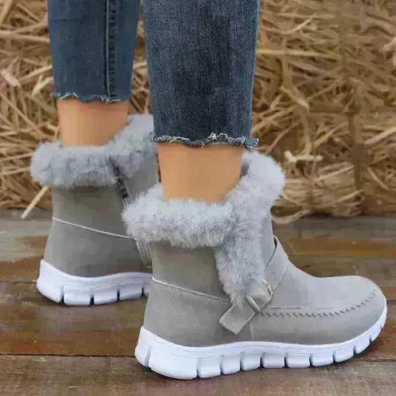 New Snow Boots Winter Warm Thickened Solid Color Plush Ankle Boots With Buckle Design Plus Velvet Flat Shoes For Women - EX-STOCK CANADA