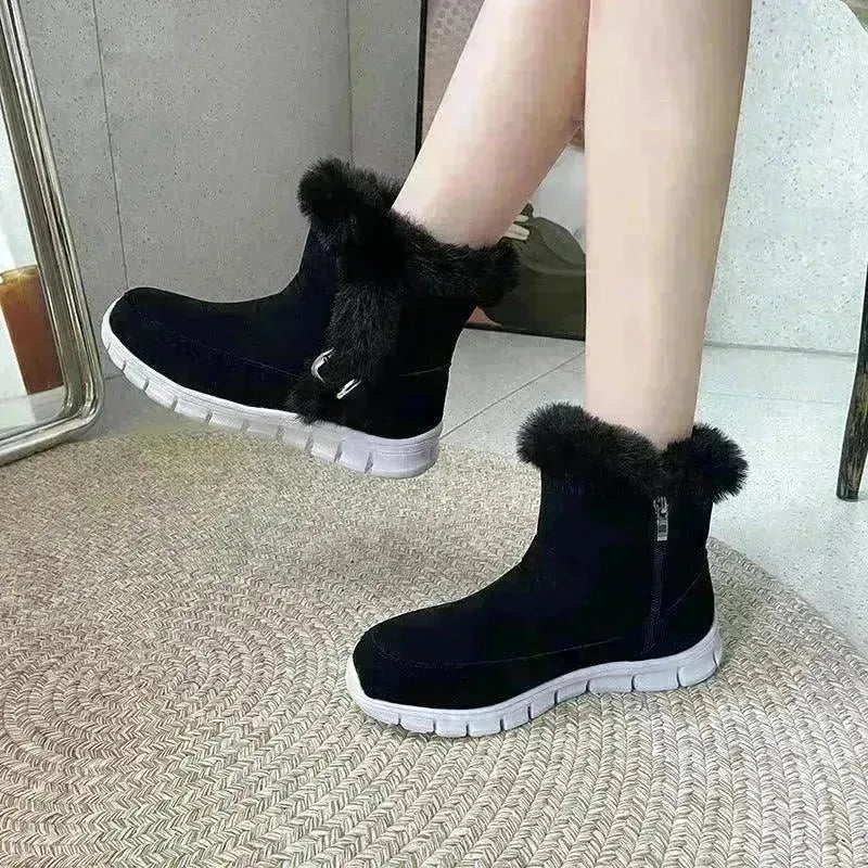 New Snow Boots Winter Warm Thickened Solid Color Plush Ankle Boots With Buckle Design Plus Velvet Flat Shoes For Women - EX-STOCK CANADA