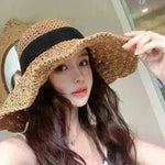New Straw Hat Women's Summer Lace-up Beach Foldable Vacation Summer Hat - EX-STOCK CANADA
