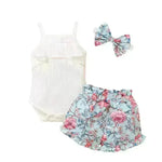 New Summer Baby Girl Suit Cotton Sleeveless Top Floral Pant Bow Tie Children Clothing - EX-STOCK CANADA