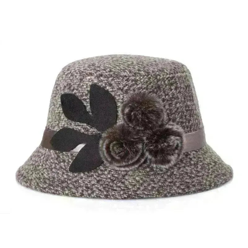 New women's woolen French plain weave flowers basin hat - EX-STOCK CANADA
