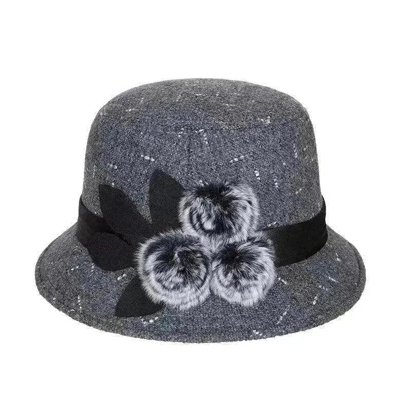 New women's woolen French plain weave flowers basin hat - EX-STOCK CANADA