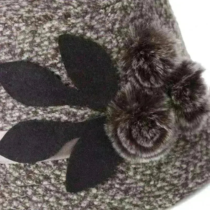 New women's woolen French plain weave flowers basin hat - EX-STOCK CANADA