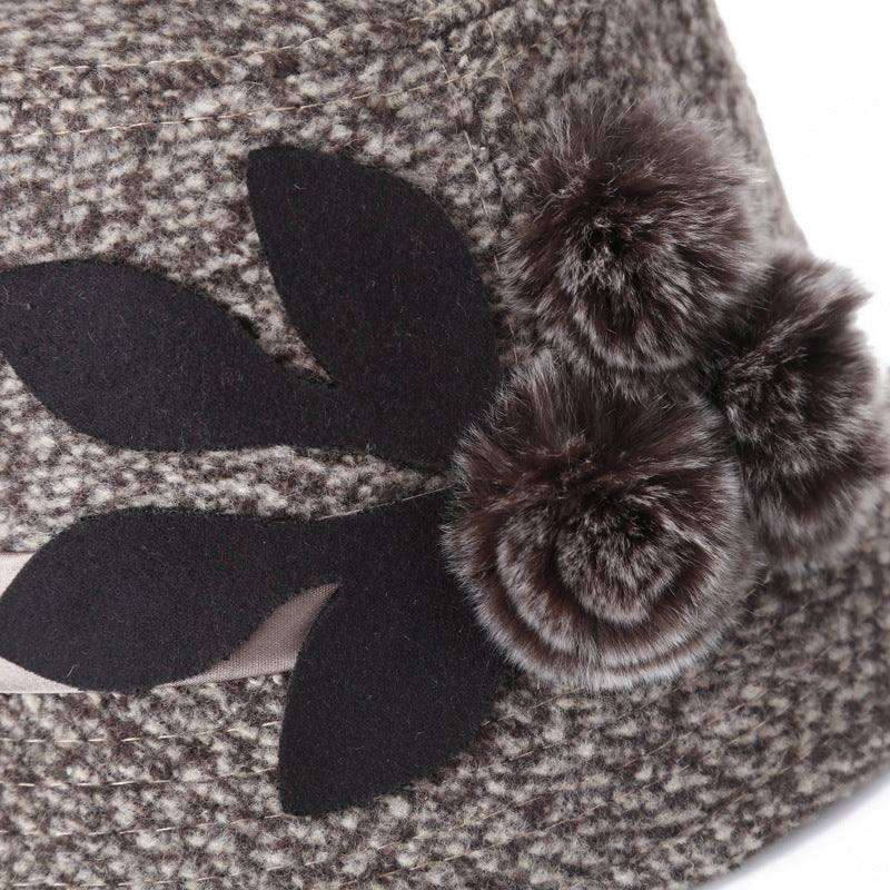 New women's woolen French plain weave flowers basin hat - EX-STOCK CANADA