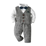 Newborn Baby Boy Gentleman Tuxedo Bow Tie Single-breasted Vest Long Sleeve Children Clothing - EX-STOCK CANADA
