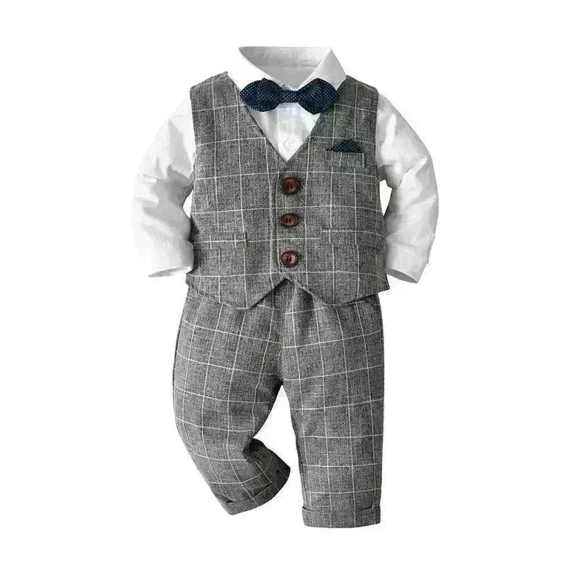 Newborn Baby Boy Gentleman Tuxedo Bow Tie Single-breasted Vest Long Sleeve Children Clothing - EX-STOCK CANADA