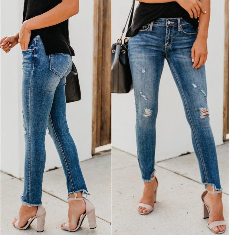 Newest Hot Women Stretch Ripped Distressed Skinny High Waist Denim Pants Shredded Jeans Trousers - EX-STOCK CANADA