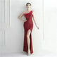 Ostrich Feather Off-shoulder Collar Sequined Dress Long Evening Gown - EX-STOCK CANADA