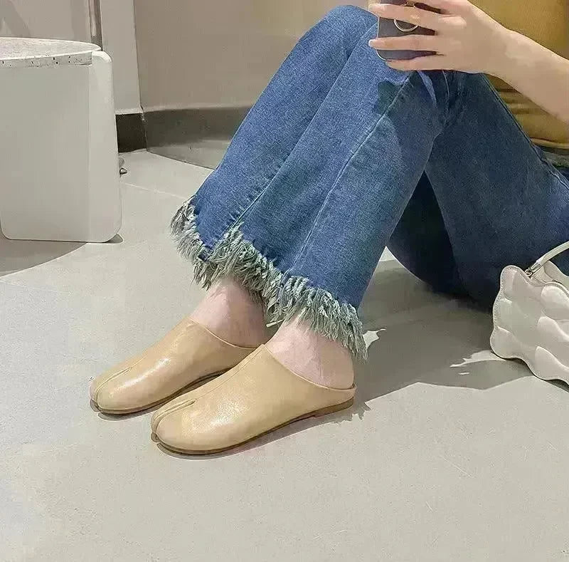Outer Wear Split Toe Sheepskin Closed Toe Half Leathers Slippers for Women - EX-STOCK CANADA