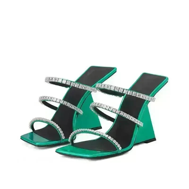 Patent Leather Square Block High Wedge Slippers - EX-STOCK CANADA