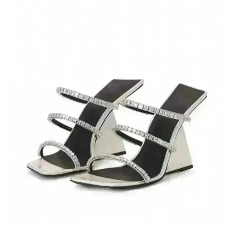 Patent Leather Square Block High Wedge Slippers - EX-STOCK CANADA