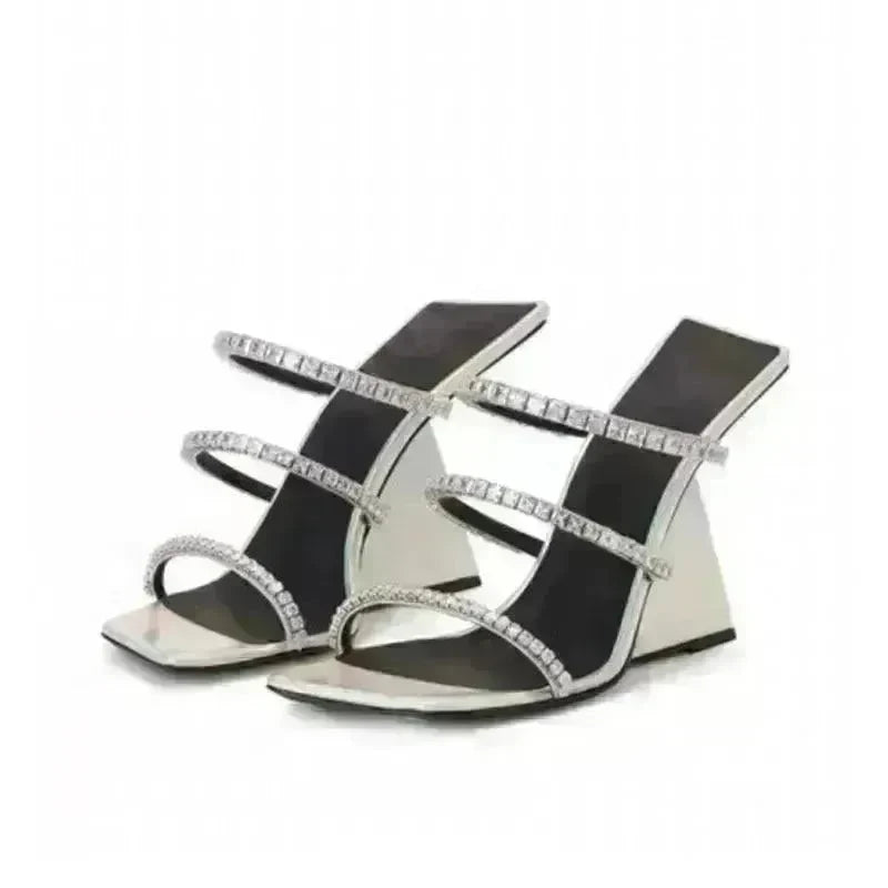 Patent Leather Square Block High Wedge Slippers - EX-STOCK CANADA