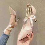 Pearl Ankle Strap High Heels Trendy Pointed Toe Stiletto Shoes - EX-STOCK CANADA