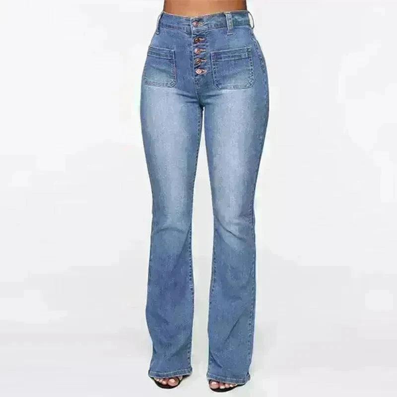 Plus Size Jeans Women Patch Pocket Washed Ladies High Waist Denim Trousers - EX-STOCK CANADA