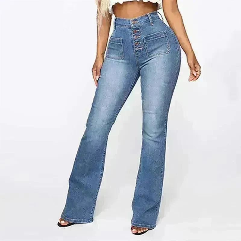 Plus Size Jeans Women Patch Pocket Washed Ladies High Waist Denim Trousers - EX-STOCK CANADA