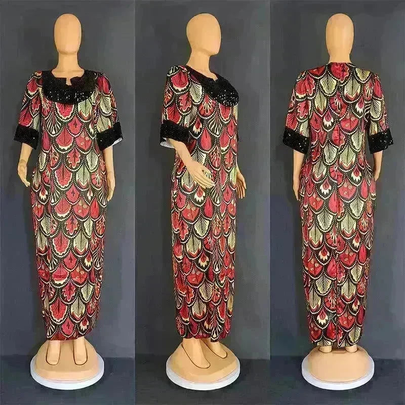 Plus Size Women's Satin Sequin Long Gown Dress - EX-STOCK CANADA