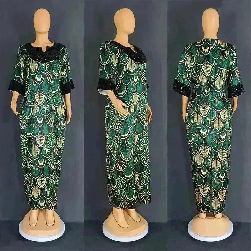 Plus Size Women's Satin Sequin Long Gown Dress - EX-STOCK CANADA
