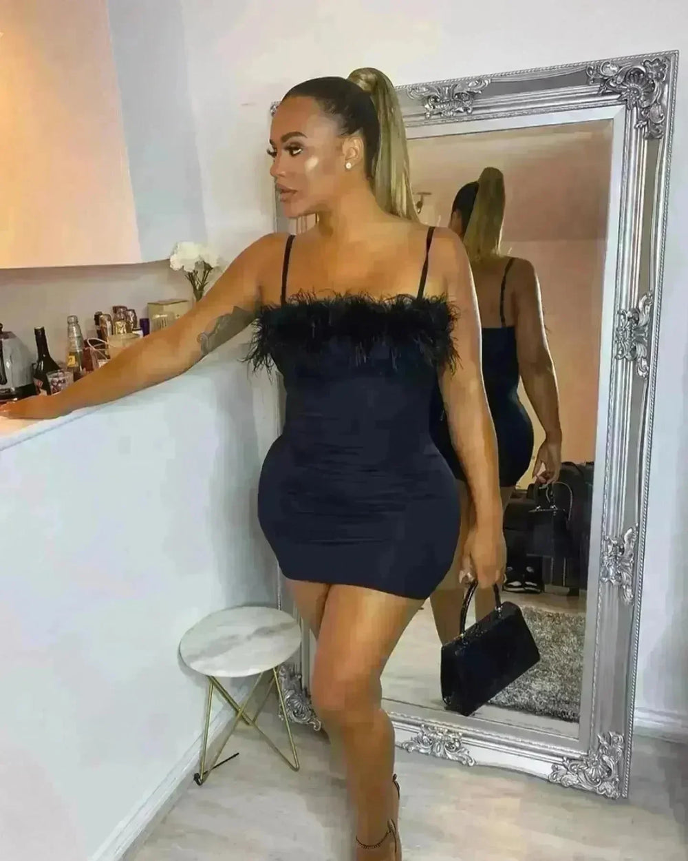 Plus Size Women's Suspender Feather Dress Gown - EX-STOCK CANADA