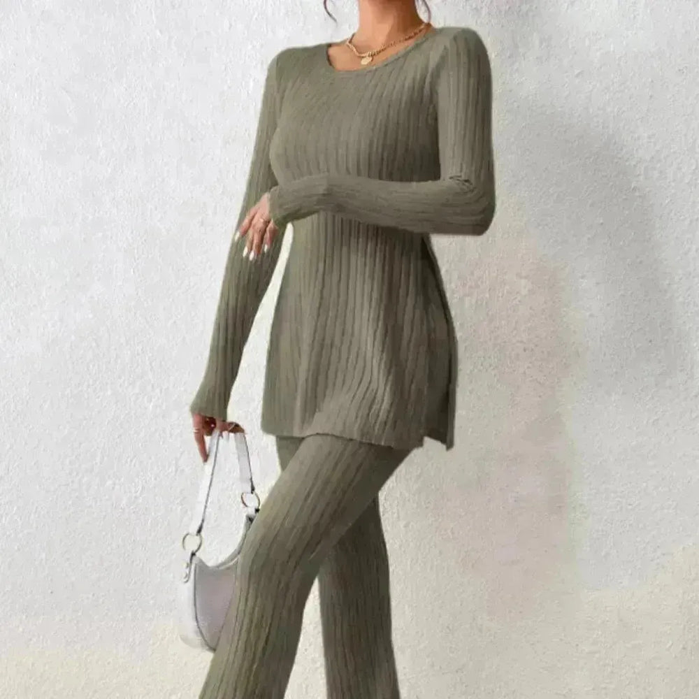 Polyester Two piece set Women's Clothing Solid Color Casual Slim New Fashion Women Elegant Outfit - EX-STOCK CANADA