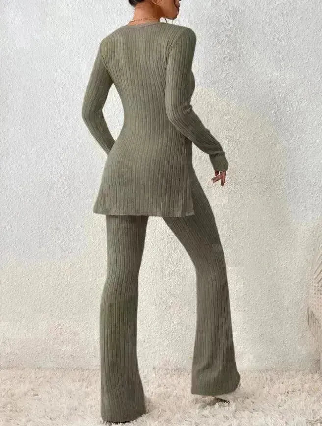 Polyester Two piece set Women's Clothing Solid Color Casual Slim New Fashion Women Elegant Outfit - EX-STOCK CANADA