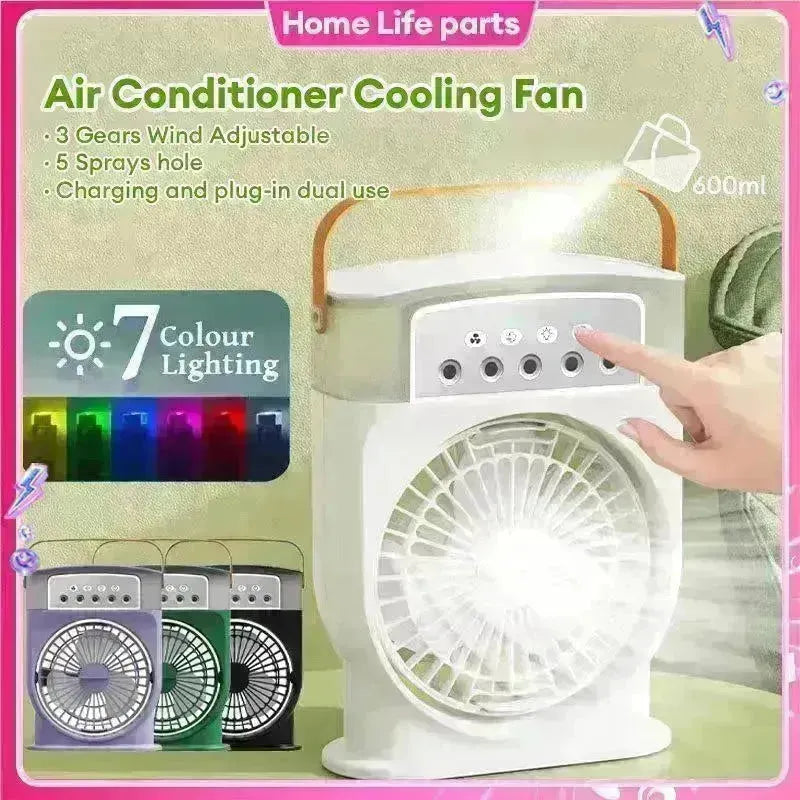 Portable USB Air Conditioner Cooling Fan With 5 Sprays 7 Color Light 600ML Water Tank Spray Mist Air Cooler Humidifiers - EX-STOCK CANADA