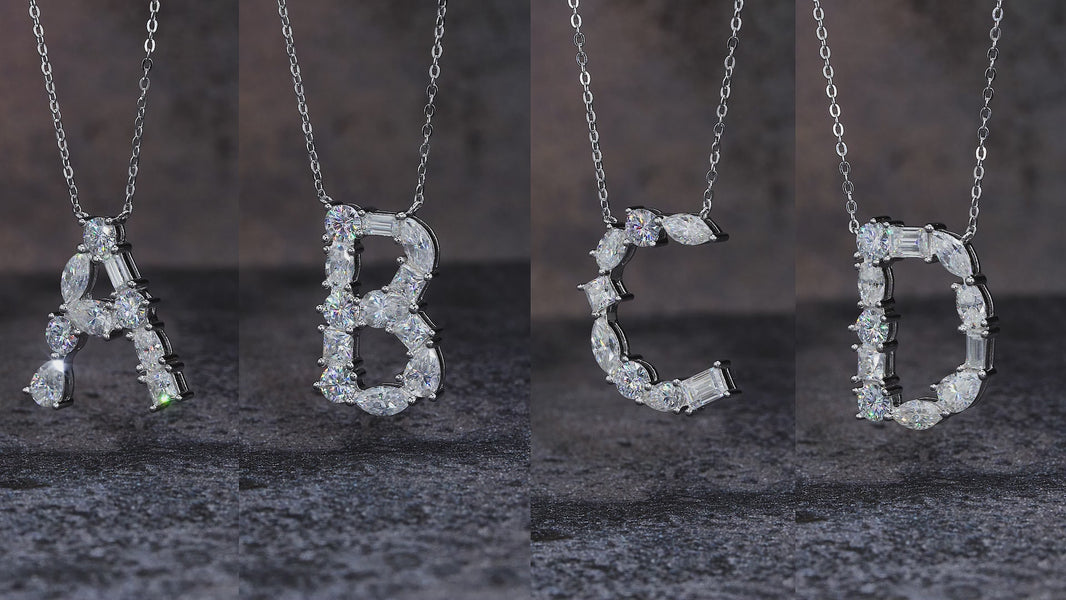 S Initial Letter Necklace – Moissanite Pendant, S925 Silver Platinum Plated, GRA Certified