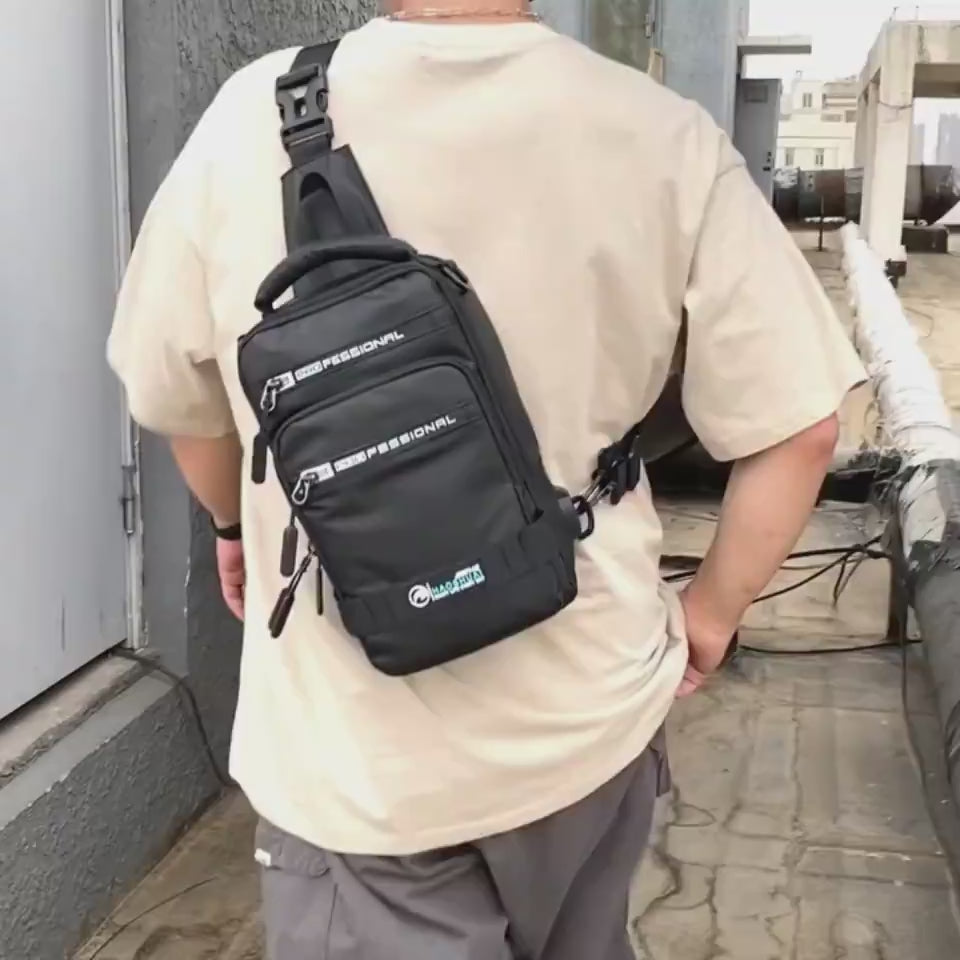 Men's Multifunction Nylon Backpack Crossbody Shoulder Bag with USB Charging Port