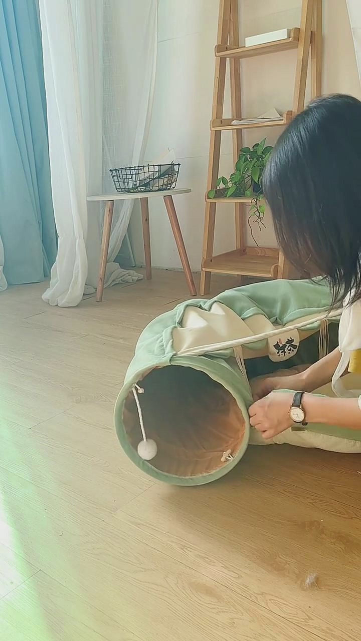 Collapsible Cat Tunnel Toy – Washable, Durable & Foldable (Pink, Matcha, Coffee, Bar)