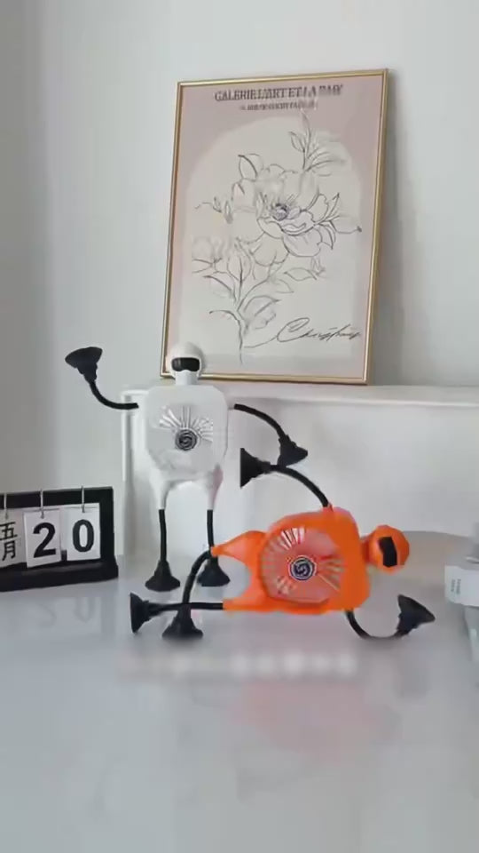 Robot USB Desk Fan with Suction Cup & Digital Display | 100-Speed