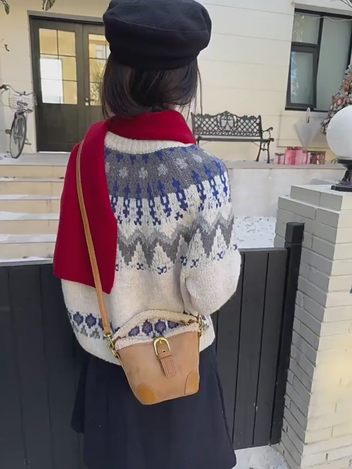 Retro Plush Mini Crossbody Bag for Women – Sherpa Trim Bucket Bag in 4 Colours