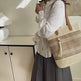 Striped Straw Beach Tote Bag with Tassel – Large Capacity Boho Shoulder Bag | Beige & Brown 3
