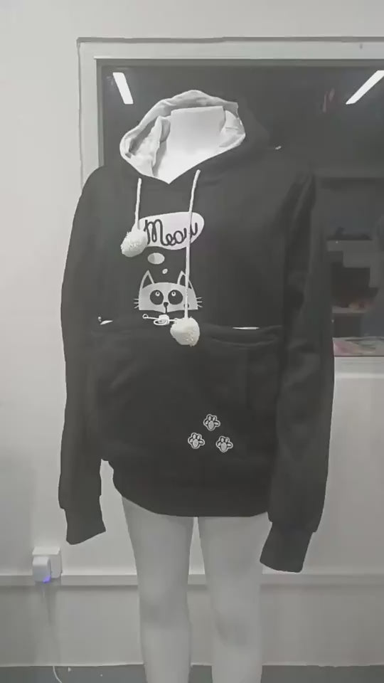 Women's Casual Cat Print Hoodie With Big Pocket for Pet Lovers