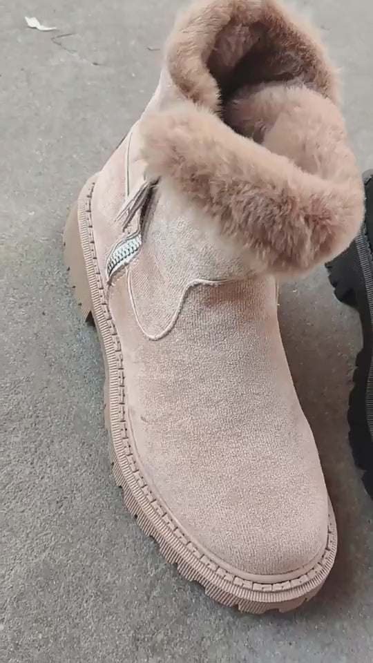 Women's Suede Snow Boots – Plush Lined Ankle Boots with Side Zipper | Black, Brown, Khaki | Sizes 35–43