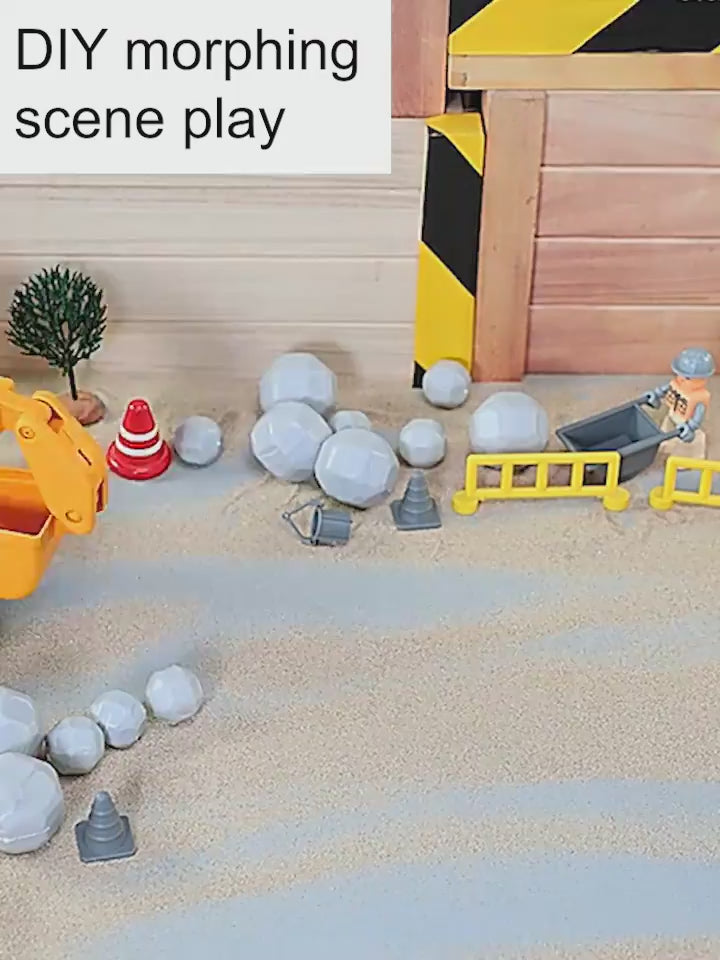 4-in-1 Construction Vehicle Toy Set, Build-and-Play Crane, Excavator and Track System