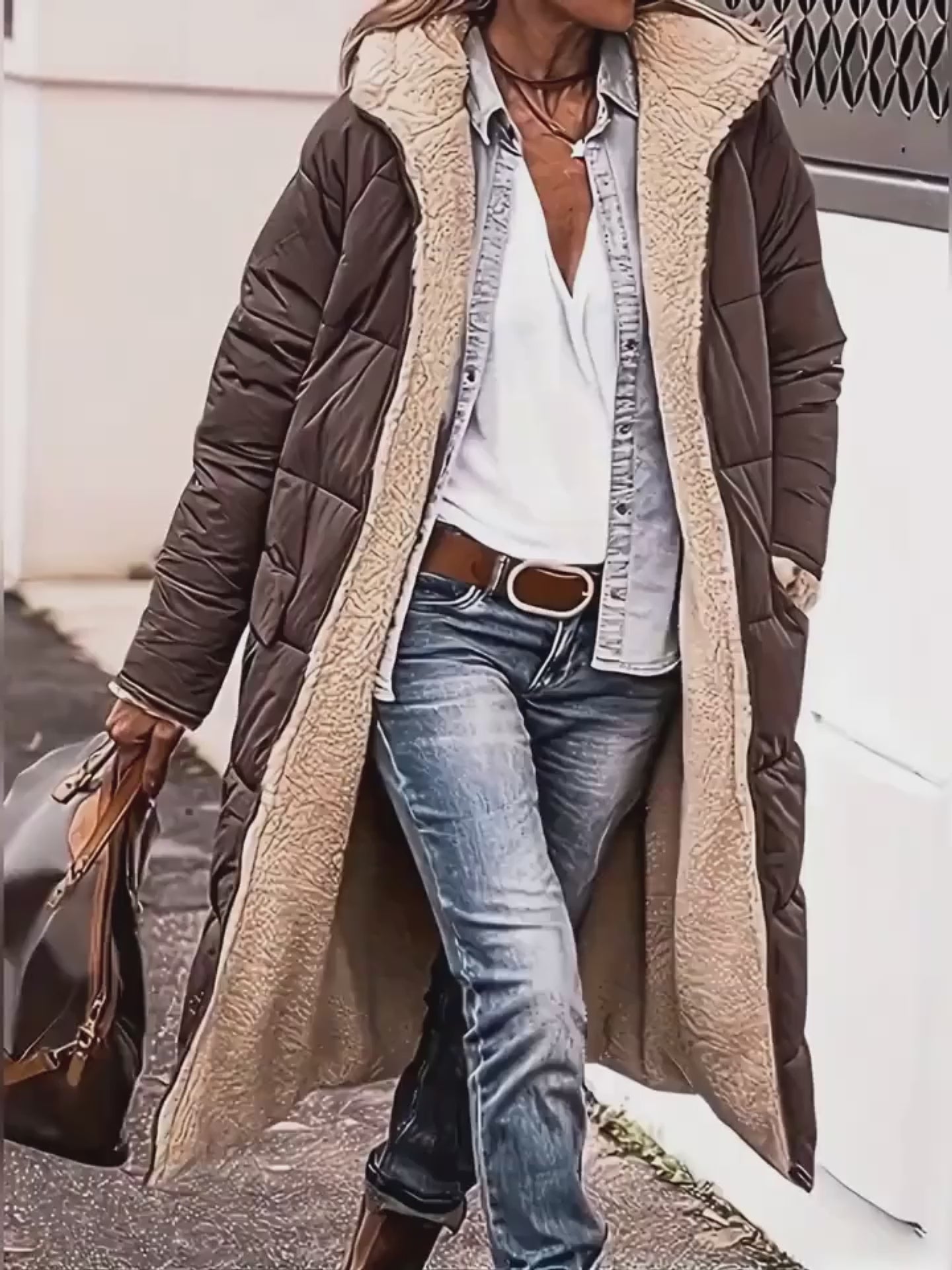 Classy Fleece lined Long Hooded Puffer Winter coat for women - EX-STOCK Canada