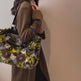 Women's Winter Plush Floral Shoulder Bag – Large Tote Handbag (White & Decor)