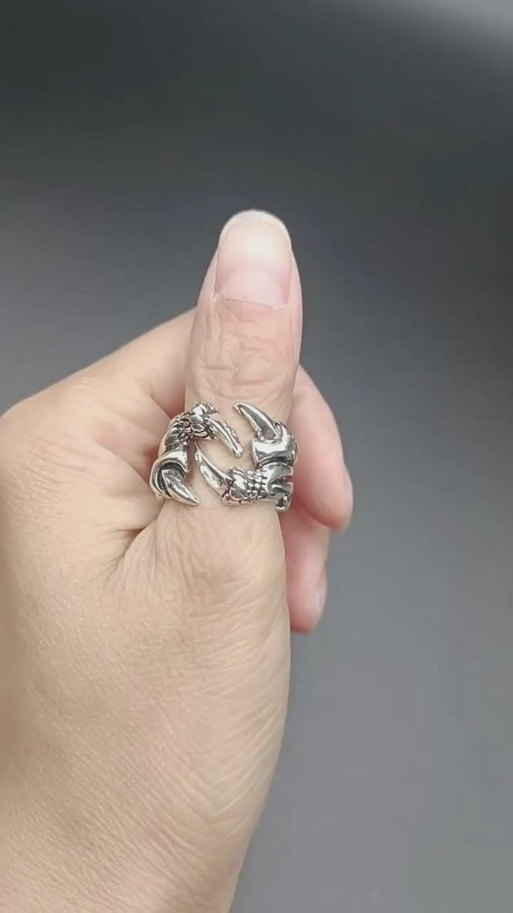 Men's Domineering Open Dragon Claw Ring Punk Chrome - Titanium Steel Dragon Claw Heart Party