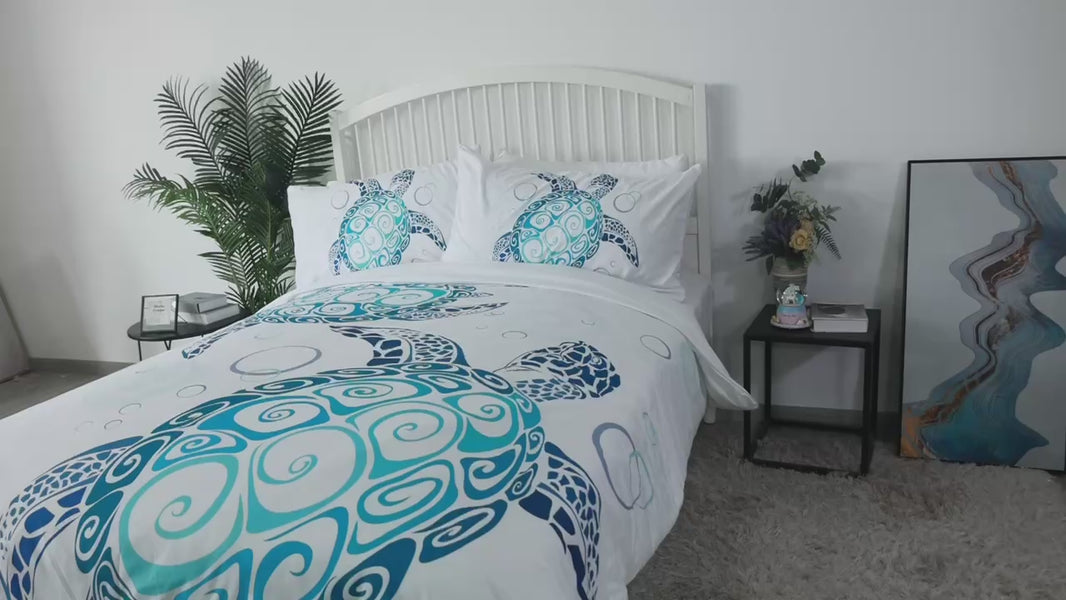 Sea Turtle Bedding Aqua Teal Blue Duvet Cover Sets Beach Turtle Bed Sets Ocean 3 Piece Turtle Themed Comforter Cover With 2 Pillowcases Twin Full Queen King Size