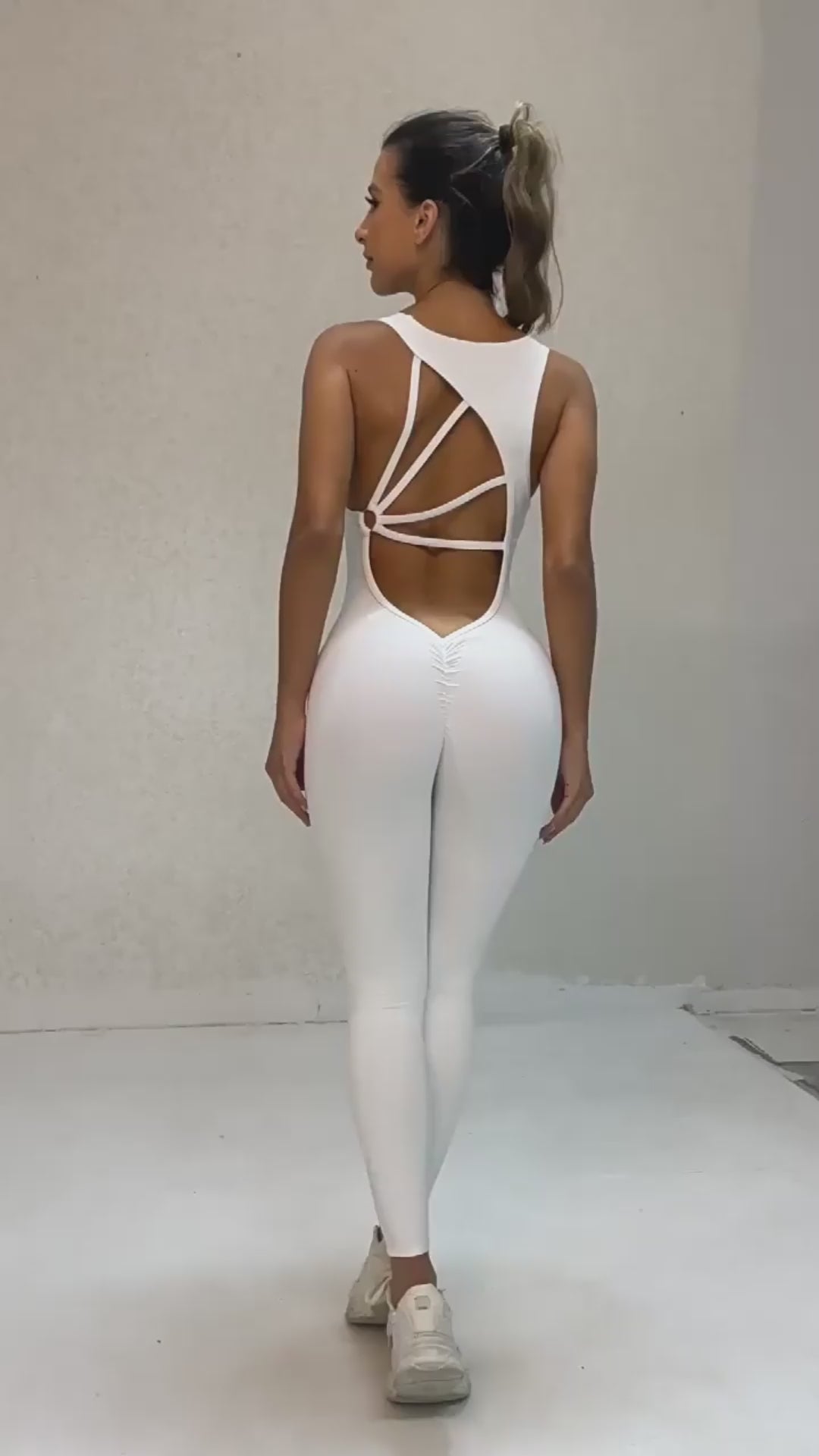 Yoga Jumpsuit V-shaped Back Design Sleeveless Fitness Running Sportswear Stretch Tights Pants For Womens Clothing - EX-STOCK Canada