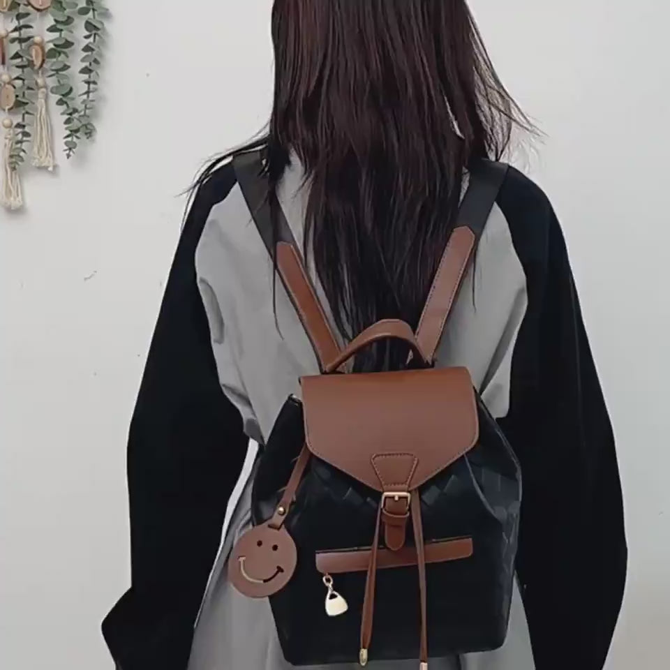 Women's Quilted PU Leather Backpack – Stylish Bucket Bag | Black, Black with Brown, Ostrich Khaki 2