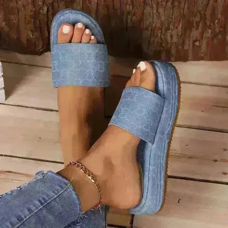 Print Thick-soled Flat Slippers Summer Fashion Casual Outdoor Beach Shoes For Women - EX-STOCK CANADA