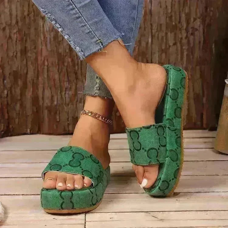 Print Thick-soled Flat Slippers Summer Fashion Casual Outdoor Beach Shoes For Women - EX-STOCK CANADA
