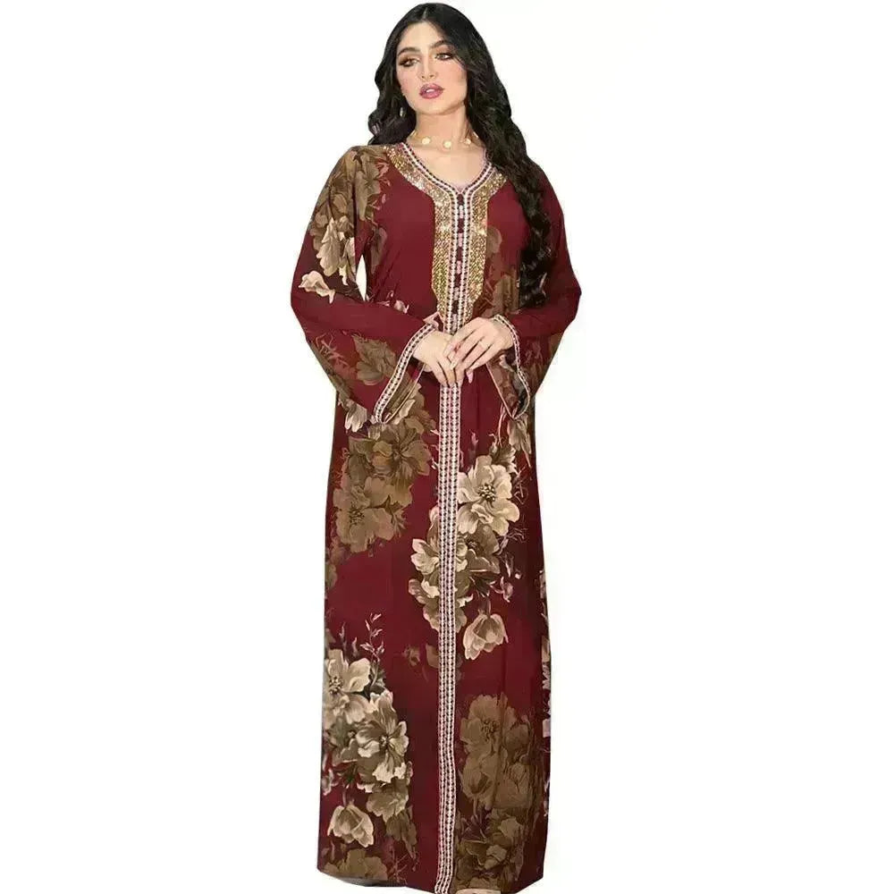 Printed Embroidered Elegant Arab Dubai Turkey Middle Eastern Sophisticated Women Abaya Dress Robe - EX-STOCK CANADA